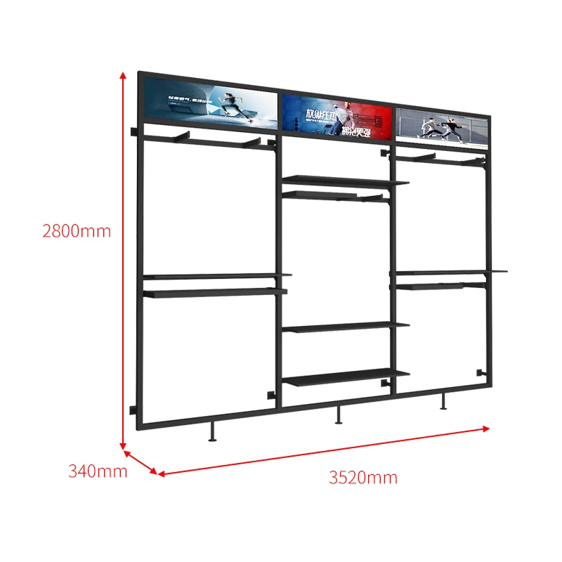 Sports Store Design Ideas Commercial Shelves Metal Sneakers Wall Mount Unit Retail Sportswear Hanging Display Rack for Shop