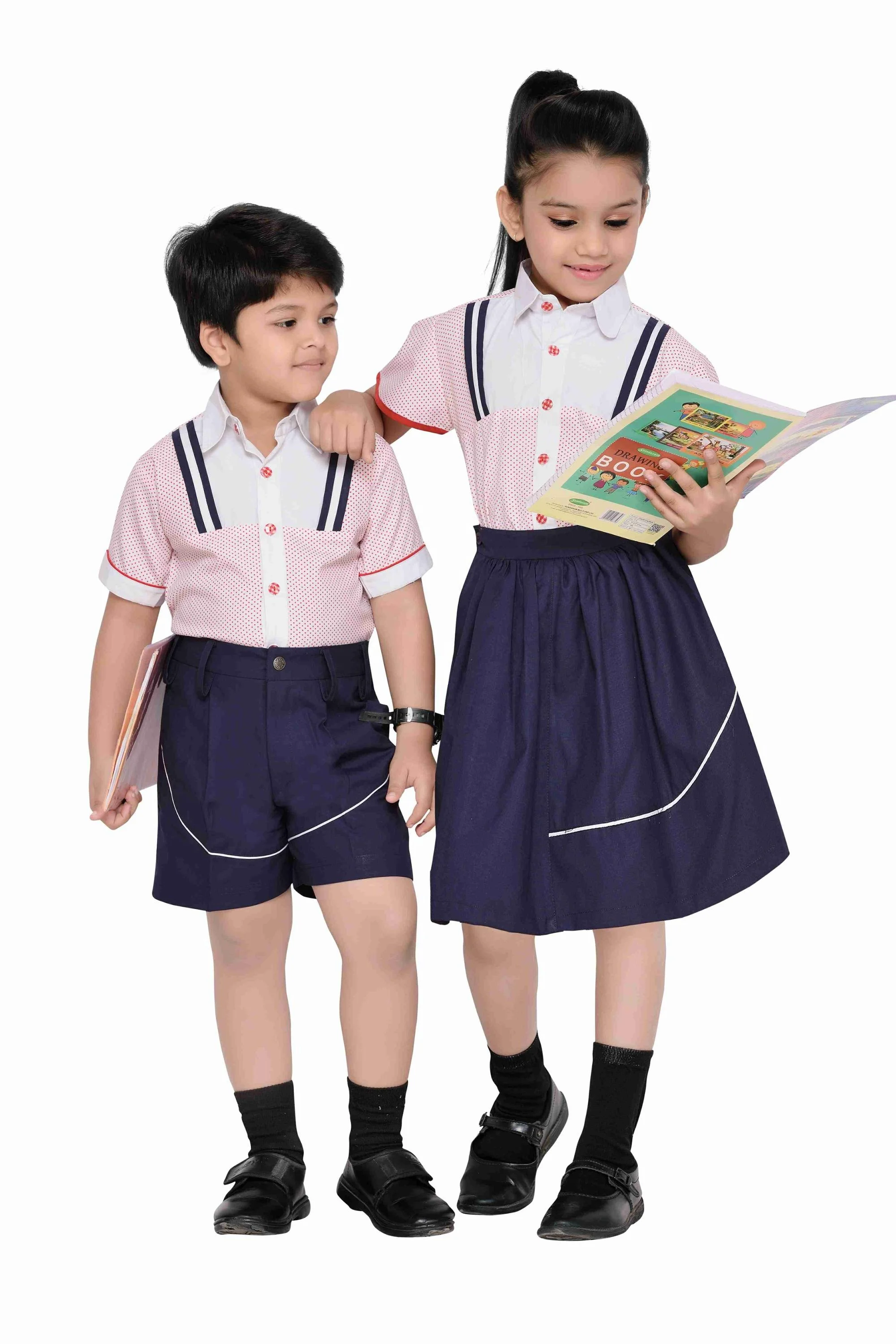 OEM School Dresses Student Wear Primary School Uniform Unisex Shirt With Shorts and Skirt Set