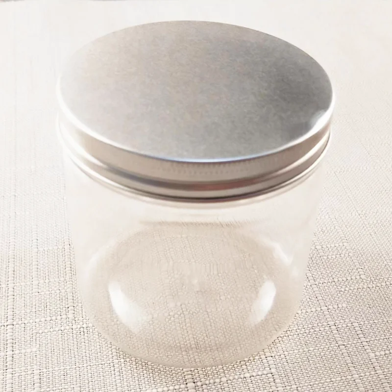 Wholesale  clear PET Plastic Jar manufactures canister with Black white plastic  aluminum Lid for skin care cream