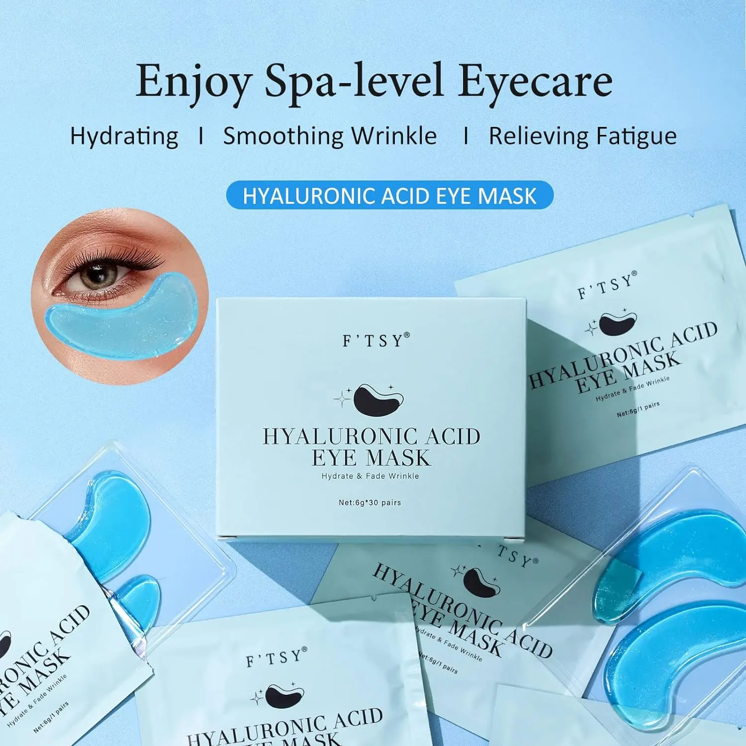 OEM ODM Natural Eye Mask Hyaluronic Acid Collagen Eye Pad Moisturizing Reduce Wrinkles Puffy Under Eye Patches