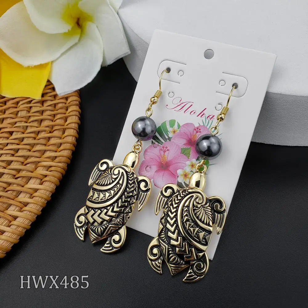 Hawaiian Stud 14K Gold Filled Pearl and Diamond Mix Flower Earrings Gold Turtle Earrings