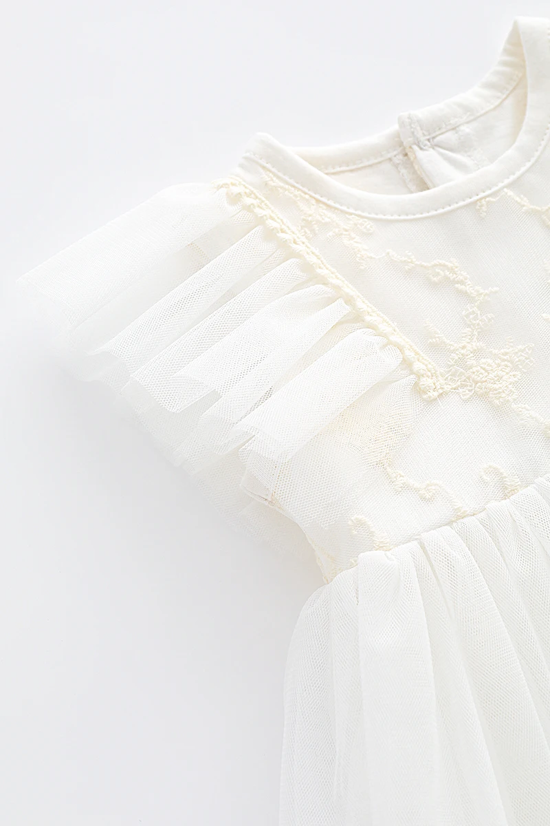 Chinese Factory Sell Ruffle Shoulder Baby Clothing 0-1Year Old Lace Skirt Toddler Wedding/Birthday Party Gown girls cotton dress