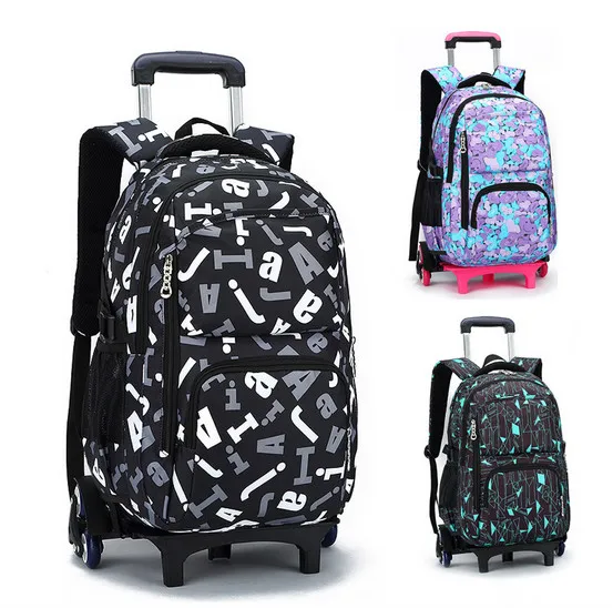 Hot sale factory wholesale school trolley bags for girls 6 wheeled children school bags wheeled backpack