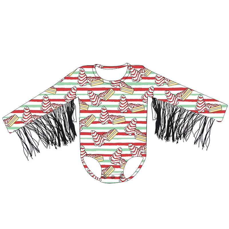 Wholesale Infant Girl Leotard With Black Fringe Christmas Winter Baby Ribbed Cotton Long Sleeve Carters Romper