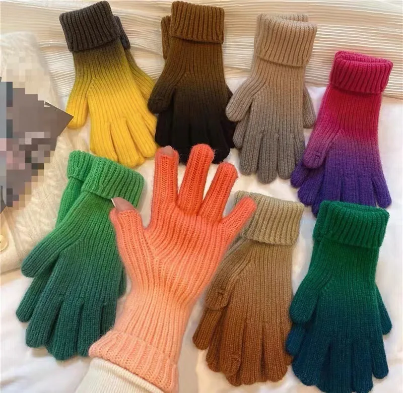 Korea Gradient Color Gloves New 2023 Open Finger Touch Screen Gloves Winter Warm Fashion Ins Wind Net Red gloves