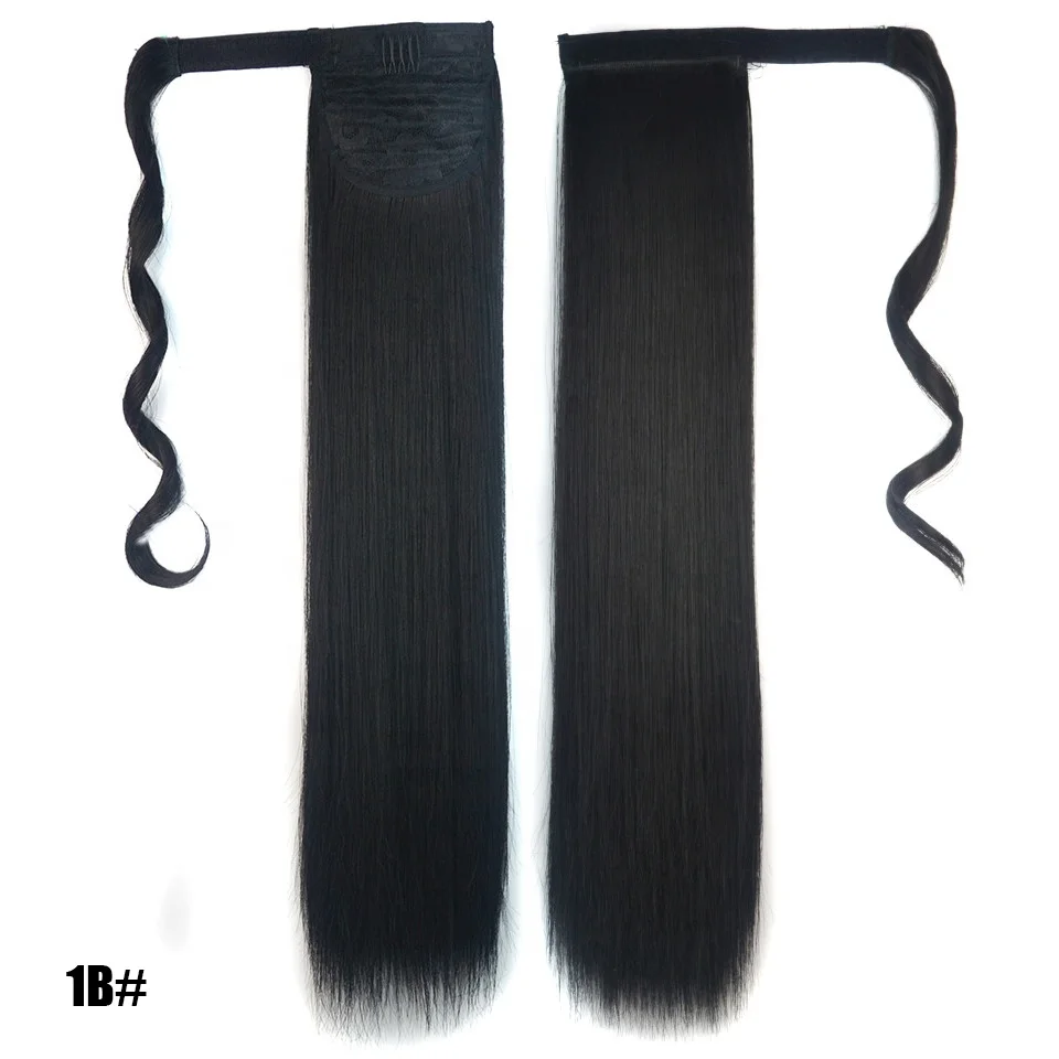 Wholesale Synthetic Fiber Straight Ponytails Clip in 22 Inch Wrap Around Straight Hairpiece Ponytail Extension