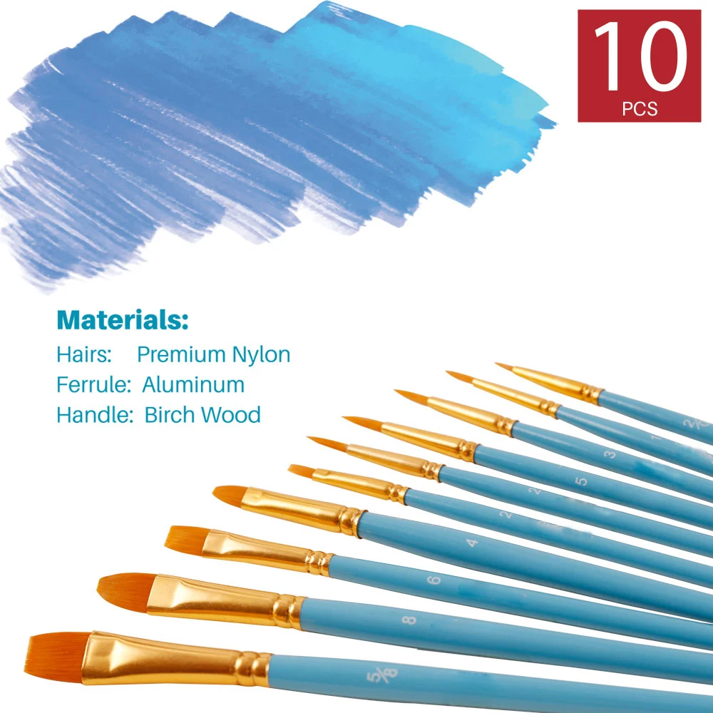 Artmate Art Paint Brushes10pcs for Acrylic Watercolor Oil Gouache Painting,Painting Brush Set,Paint Brush