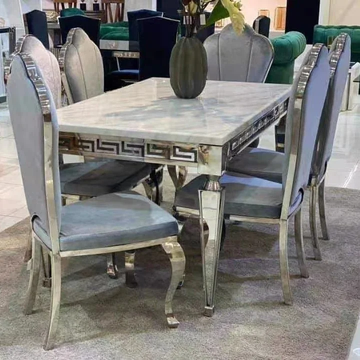 2021 new modern stainless frame marble top dining table chairs set 6 chairs 8 chairs living room furniture set