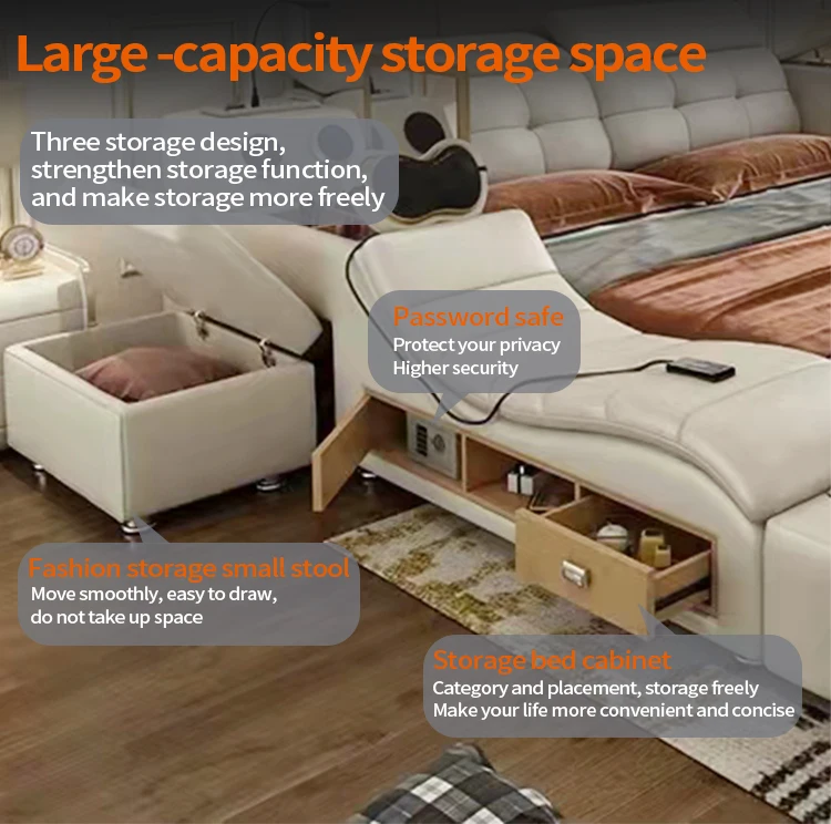 KEHUI Double Bed Mattress with Frame Decker Bedroom Large Sheets Cheap Size Draw Bedframe Furniture Modern Double Bed