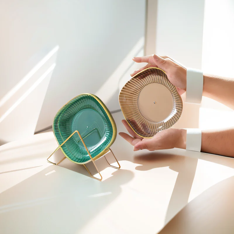 Light Luxury Transparent Fruit Plate Bone Dish Golden Edge Good-looking Dried Fruit Tray Fruit Plate Snack Dish