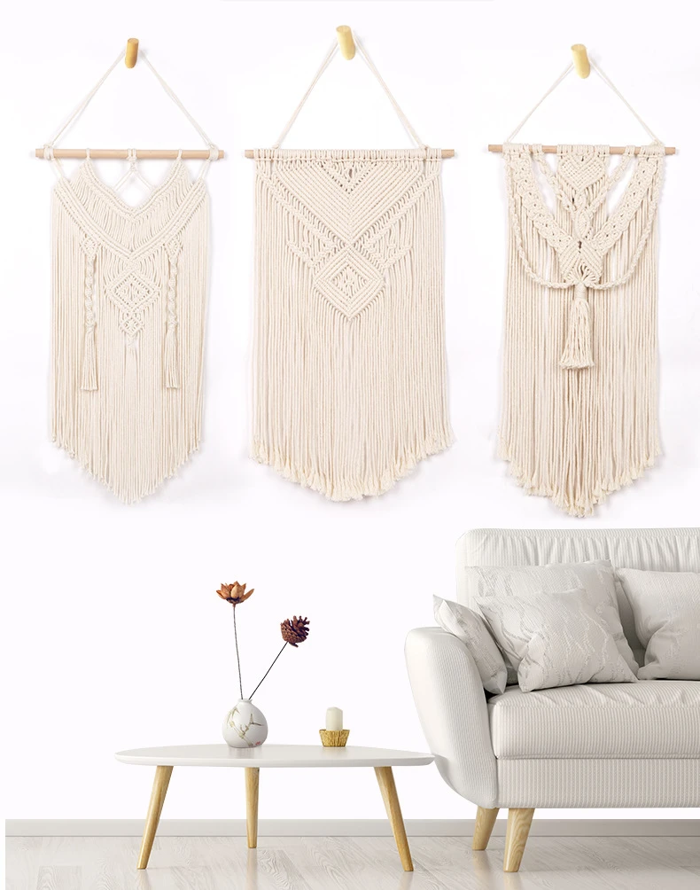 Amazon hot sale handmade DIY rope boho wall hanging tapestry natural color bohemian Metal Handicraft hanging wall wedding decor