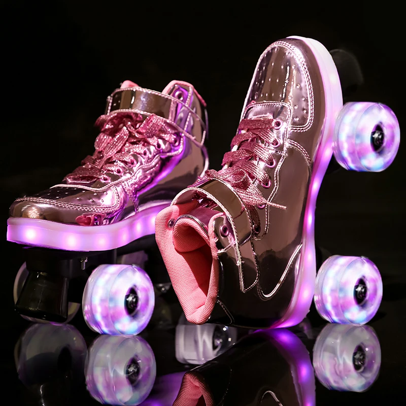 
Wholesale cross - border LED lamp shoes double wheel men and women adult children pulley shoes 