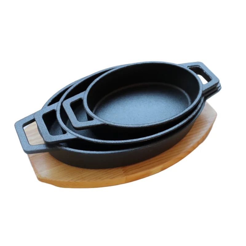 Hot style indoor outdoor cast iron round non stick bbq frying grill pan pre-seasoned skillet