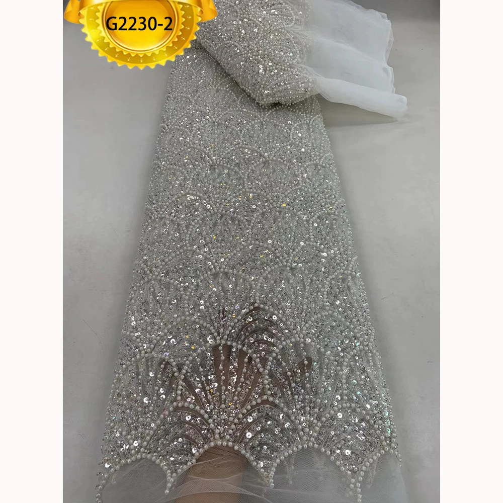 G2230 High Quality Heavy Beaded Fabric Embroidery Luxury Beaded Lace Fabric for Wedding