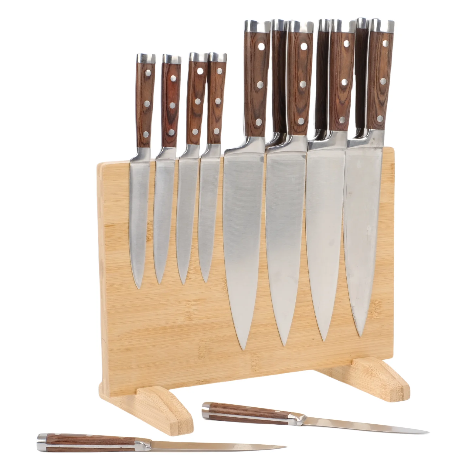XH Bamboo Kitchen Counter Top Magnetic Knife Block Holder Rack with Strong Enhanced Magnets Multifunctional Storage Knife Holder