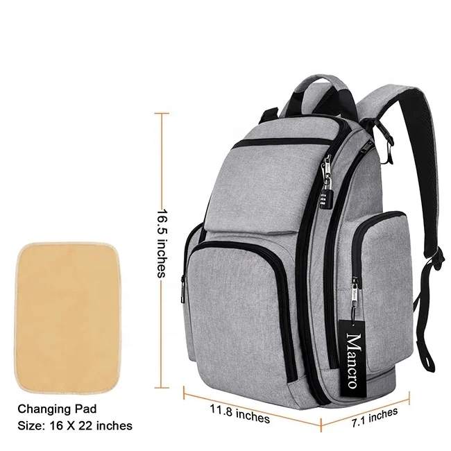 Anti theft maternity baby nappy backpack changing bag with insulated pocket and stroller straps