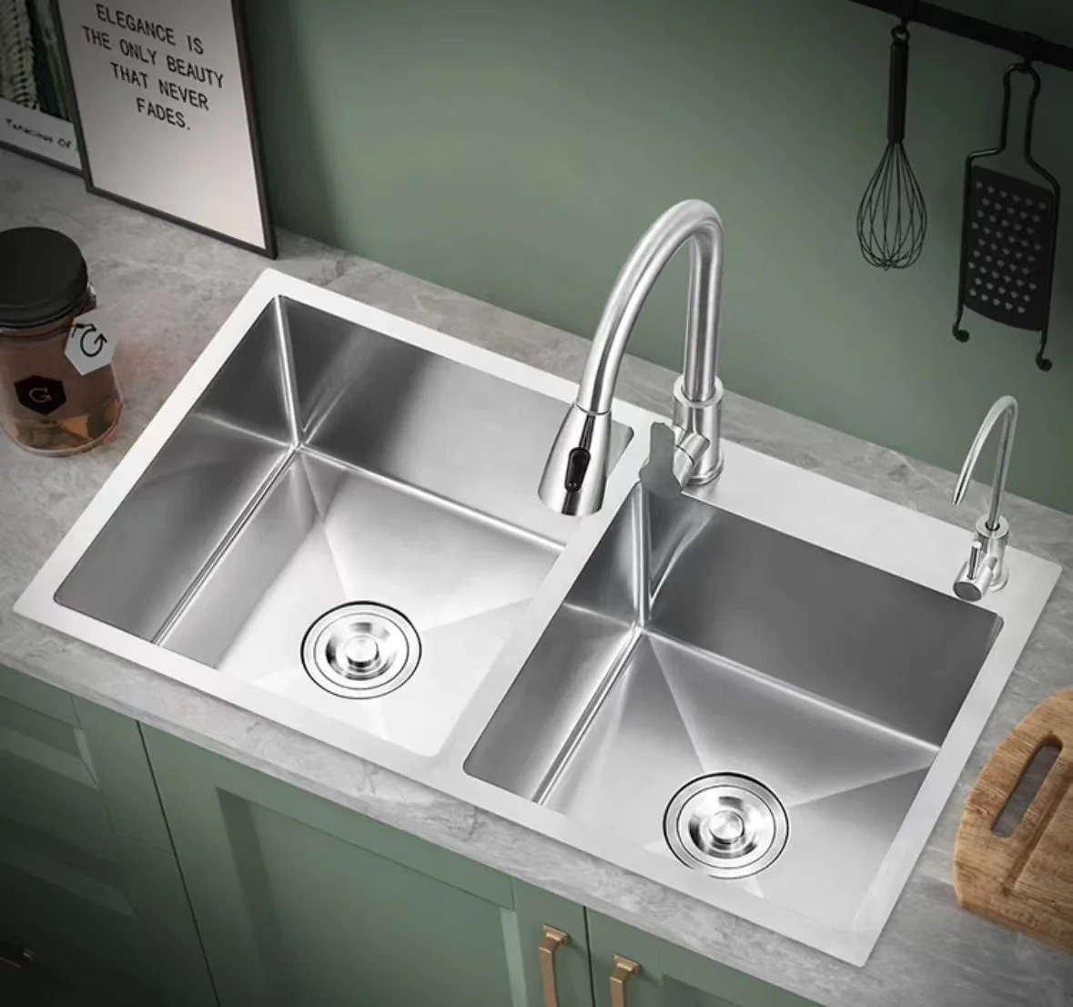 Handcrafted Custom Rectangular Double Bowl Practical Sink, New Base, Portable Hand Washing Household Sink