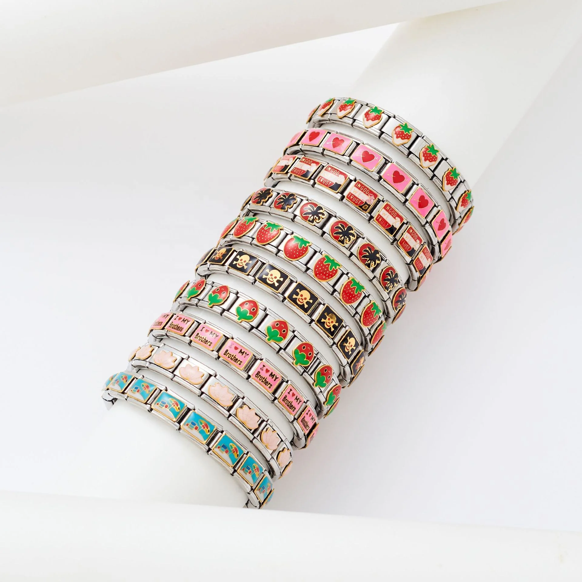 Freely style spliced Enamel bracelet DIY Italian module charm rings Stainless steel Italian module bracelet for men and women