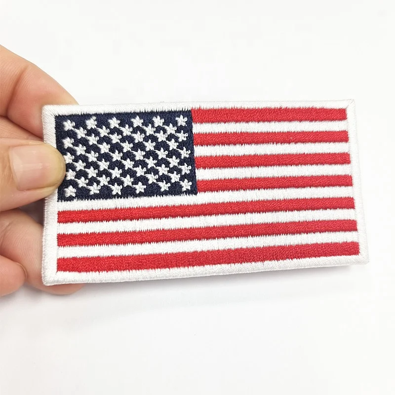 Embroidered 9cm wide American flag patches embroidery iron on USA flag patches
