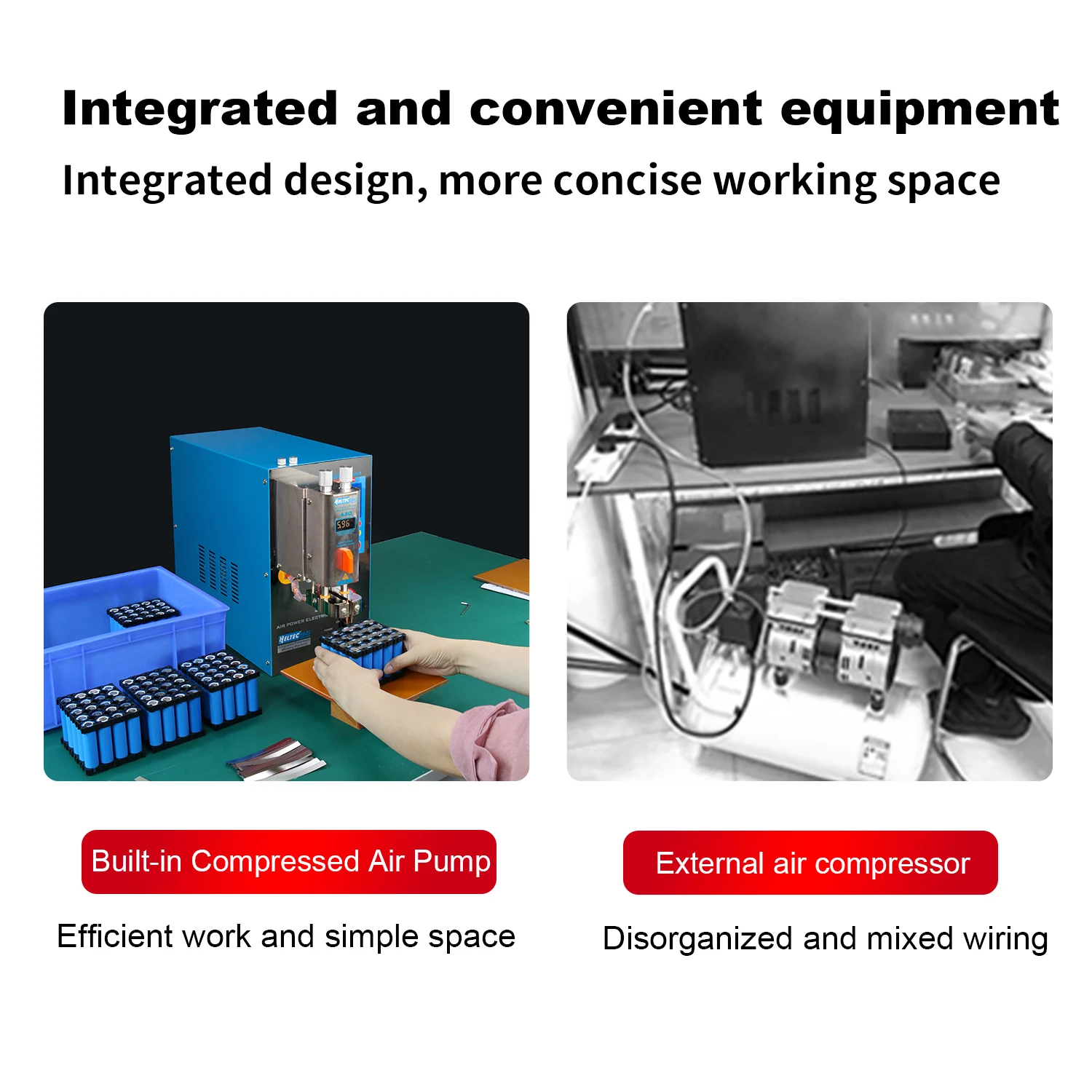Pneumatic 6KW 1200A Spot Welding Machine With Built-In Air Compressor HT-SW03A Welding Point Battery Cell Welding Machine