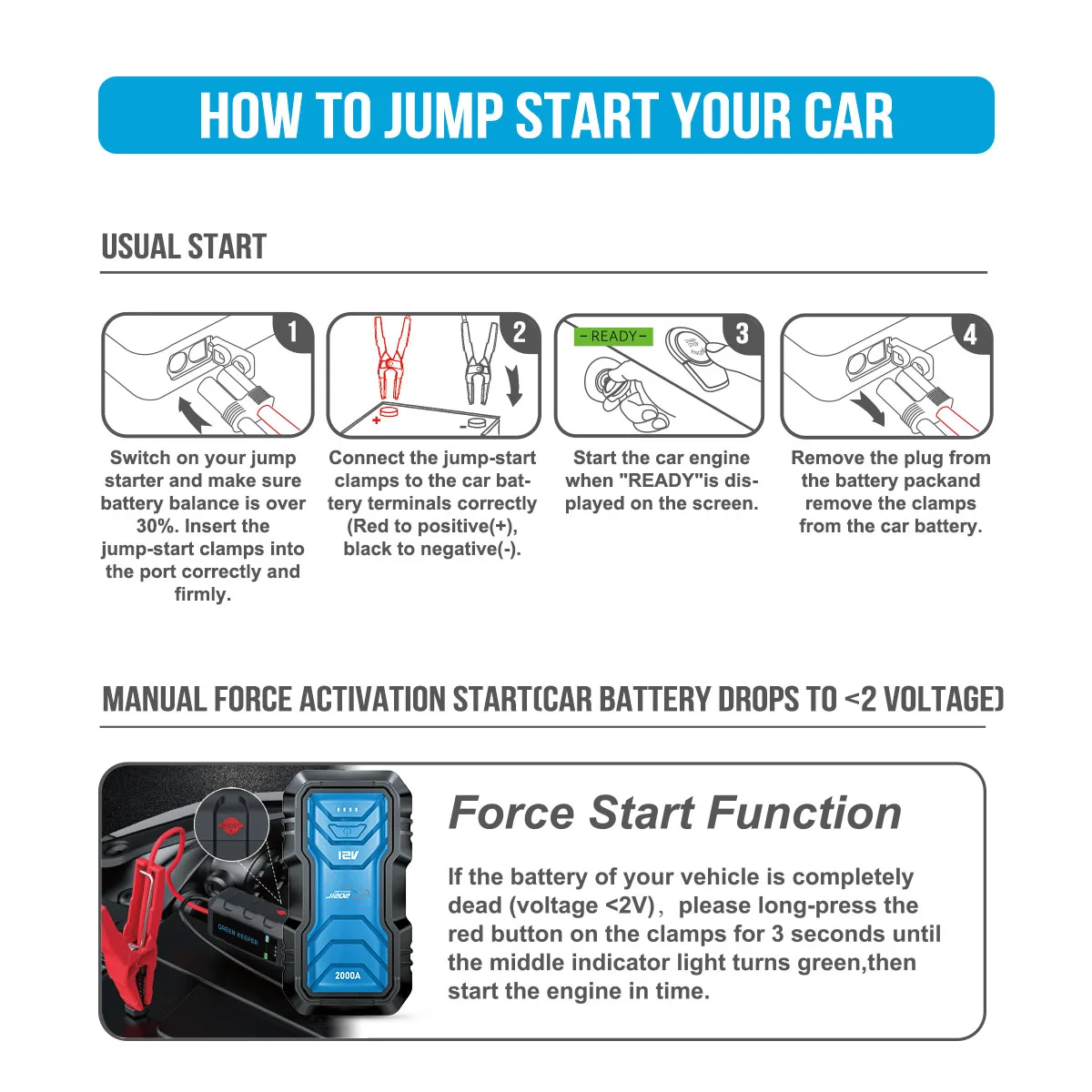 UltraSafe Booster Pack Super Capacitor Portable Car Battery Jump Starter 2000A Battery Jump Starter For Vehicles Car