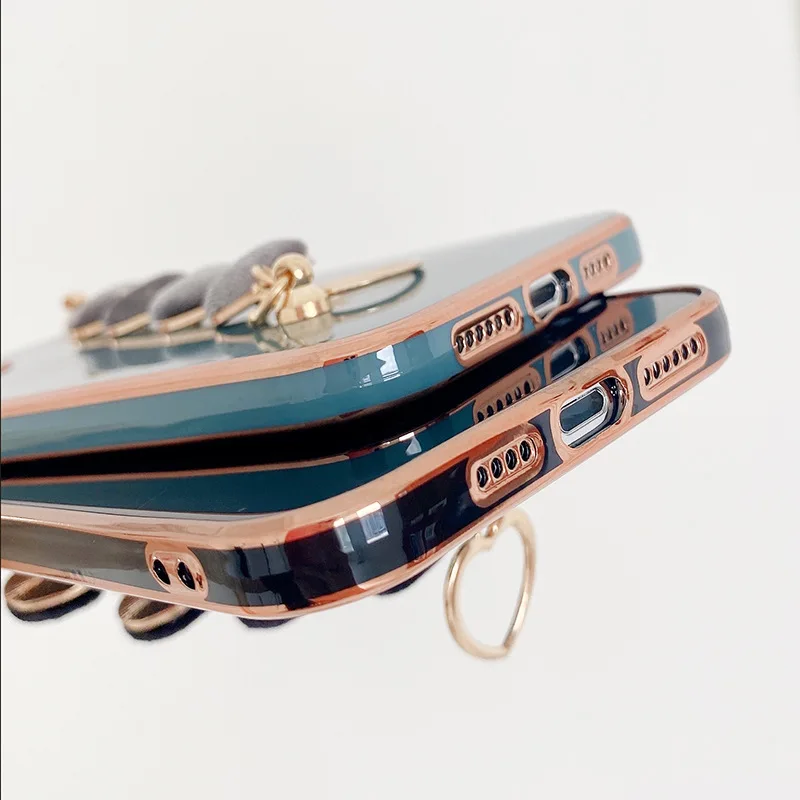 Luxury 6D Plating Phone Case For iPhone 14 13 12 11 Pro Max XS XR 7 8 Plus Soft TPU Back Cover With Love Lanyard