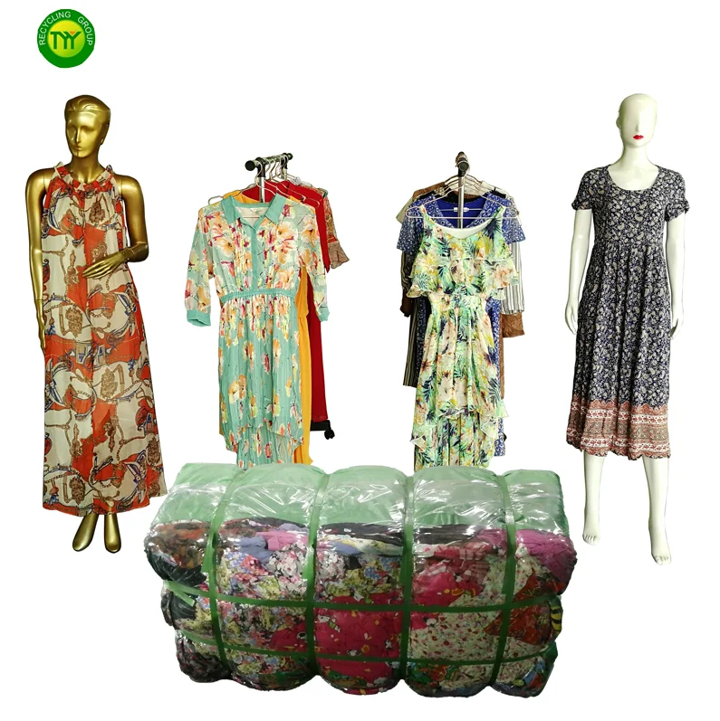 Wholesale Second Hand Used Colorful Ladies Long Silk Delicate Dress UK Used Clothes Bales (1600232442253)