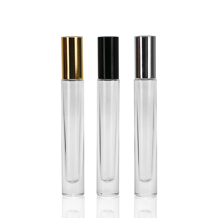 Wholesale 10 ml transparent thick bottom essential oil bottle roll on glass 10ml roller perfume bottle with stainless steel ball