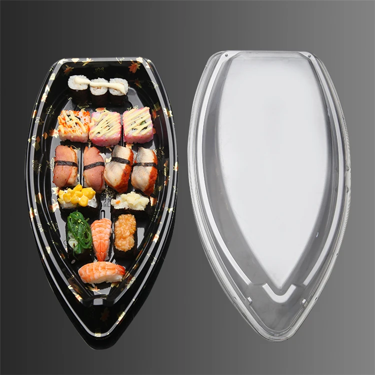 Wholesale Custom Disposable Plastic Food Container Ship Shape Environmental PS takeaway Sushi Tray Box Packaging Box