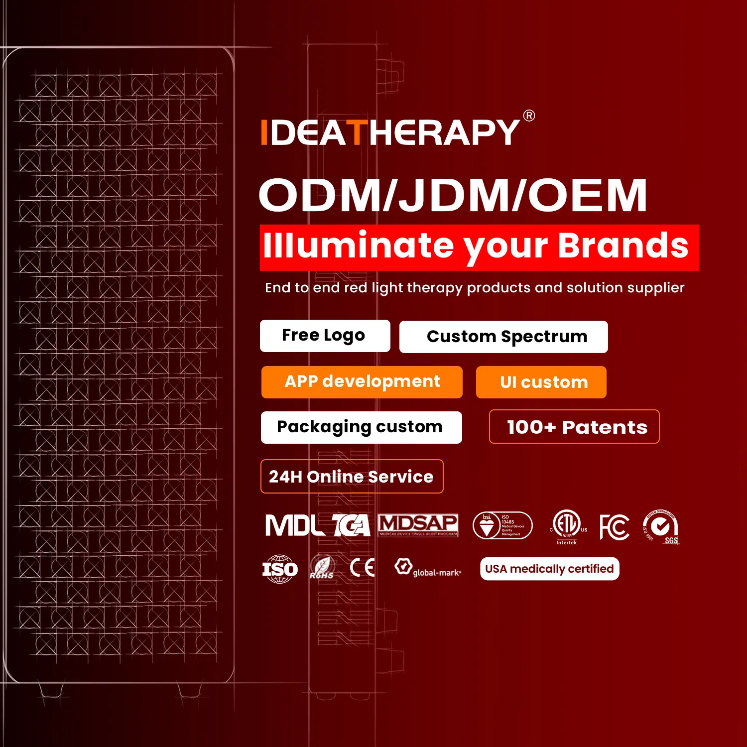 Newest 1.84M tall full body RLPRO1200 8 wavelengths with 1060nm red light therapy panel light with APP control for Pain relief