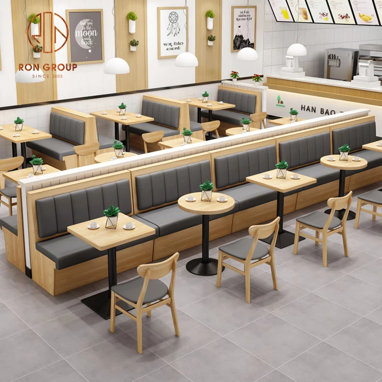 Coffee shop fast food commercial square cafe leather wood round restaurant bench sofa furniture booth seating table chair set