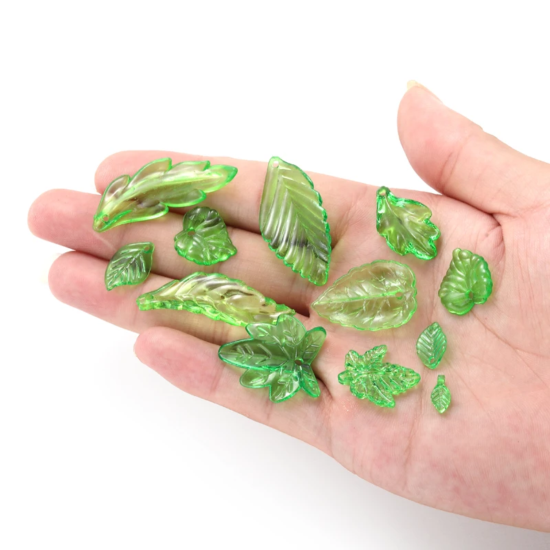 100pcs/bag Green Acrylic Leaf Charms Leaves Beads Pendants For Diy Necklace Bracelet Earrings Jewelry Making Handmade W297