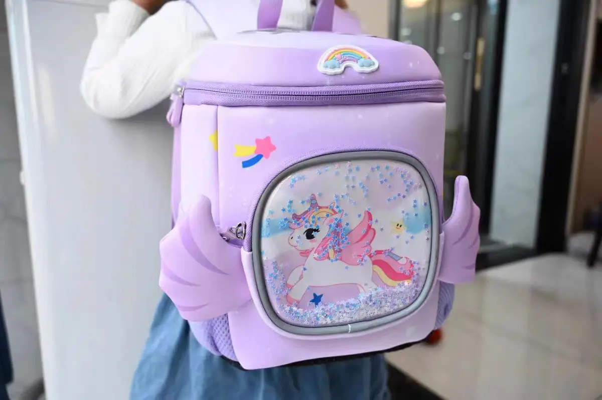 2024 Hot sale Sequins Unicorn Two-piece set Princess Pink Schoolbag Backpack for Girl Kids Waterproof Children BookBag