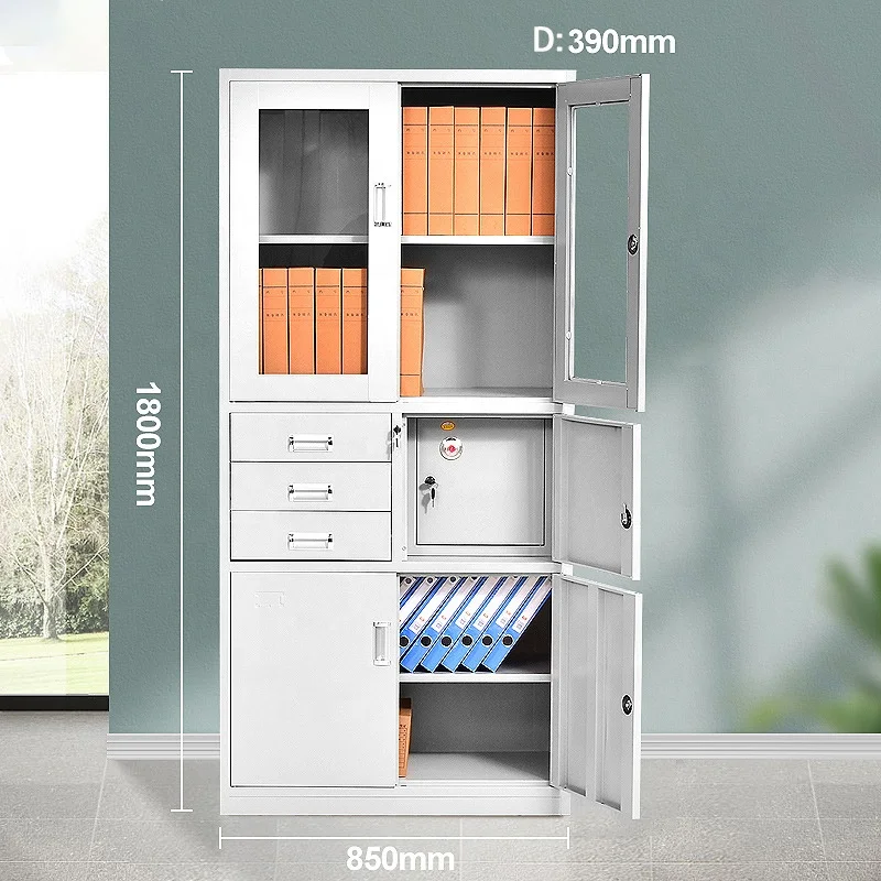 Good Quality Modern Office Archive Storage Cabinet Glass Door Steel Metal File Cabinet