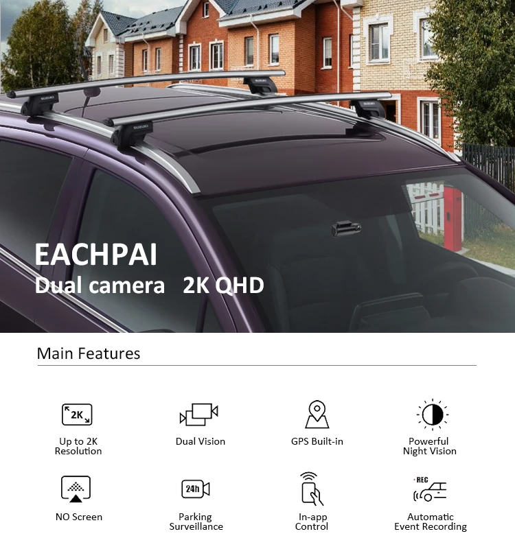 Hot 2024 EACHPAI T2 MiNi Dash Cam Premium 2K QHD Car GPS Tracking Device No Screen WIFI Car DVR Car Black Box Android Dashcam