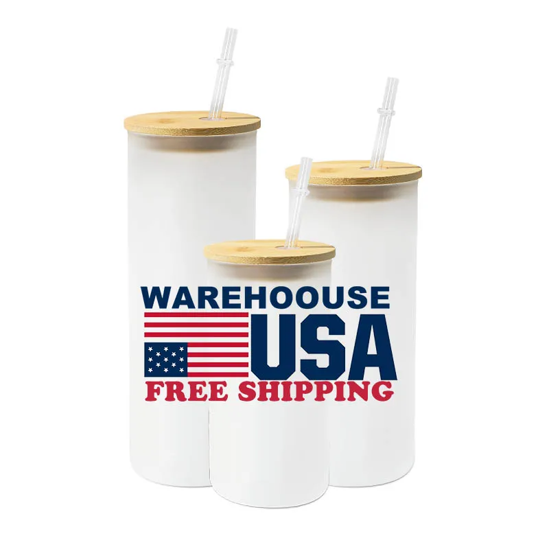 Склад в США 16oz печать матовый прозрачный 20ozsublimation пустой 25oz прямые узкие пивной стакан Тамблер для слоем стекла с бамбуковой крышкой и соломы