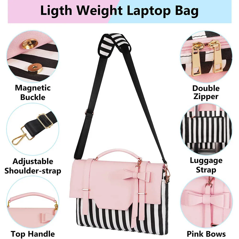 Custom Pink Ladies Slim Notebook Briefcase OEM Lightweight Laptop Sleeve Bag Women Laptop Bag with Rfid Pocket