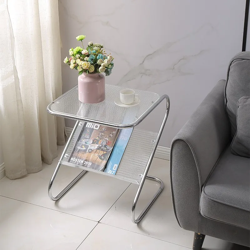 Hot Selling Small Home Furniture Indoor Side Table Glass Book Holder Rack Z Shape Metal Frame Coffee Table