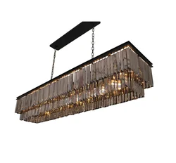 30-inch Smoked Glass crystal Rectangular Crystal Fringe prism Chandelier