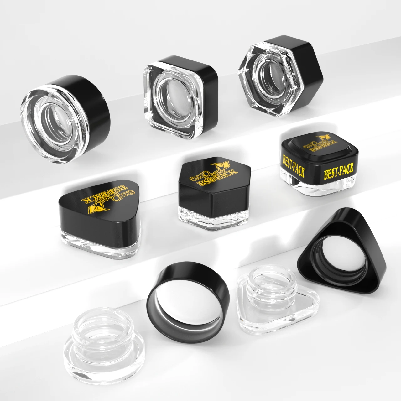 Wholesale in stock clear black 3g 5g 7g envases de vidrio small mini 9ml glass jar child proof cylinder glass jar