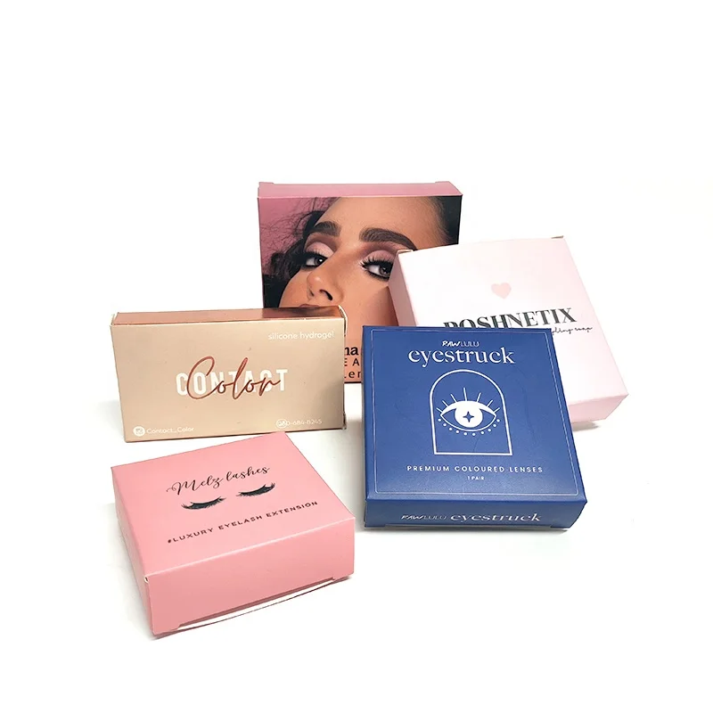 Gold design Custom logo cosmetic paper box Colorful Contact Lens packaging Box with window cosmetic boxes