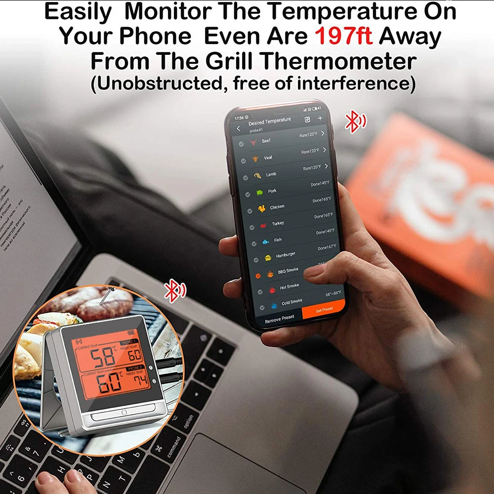 Mini Wireless Stainless Dual Probe BBQ Cooking Steak Food Meat Thermometer For Grill,Smoker,Kitchen Deep Fry Mini5