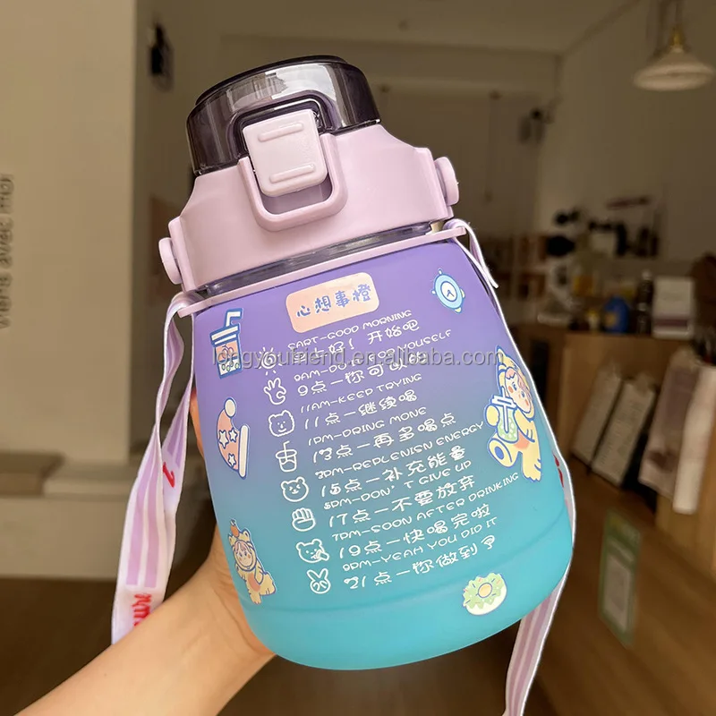 water cup with time mark BPA free camping water bottle portable large capacity water bottle with straw