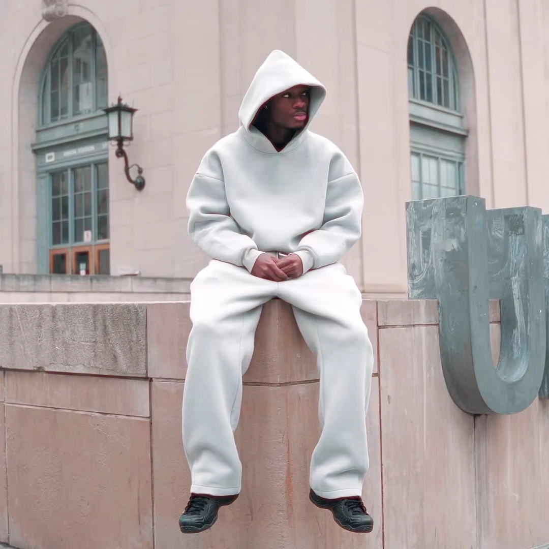 Customized Blank Sweatsuit 500 GSM 100% Cotton Baggy Fleece Oversized Hoodies Jogger Set Tracksuit For Men