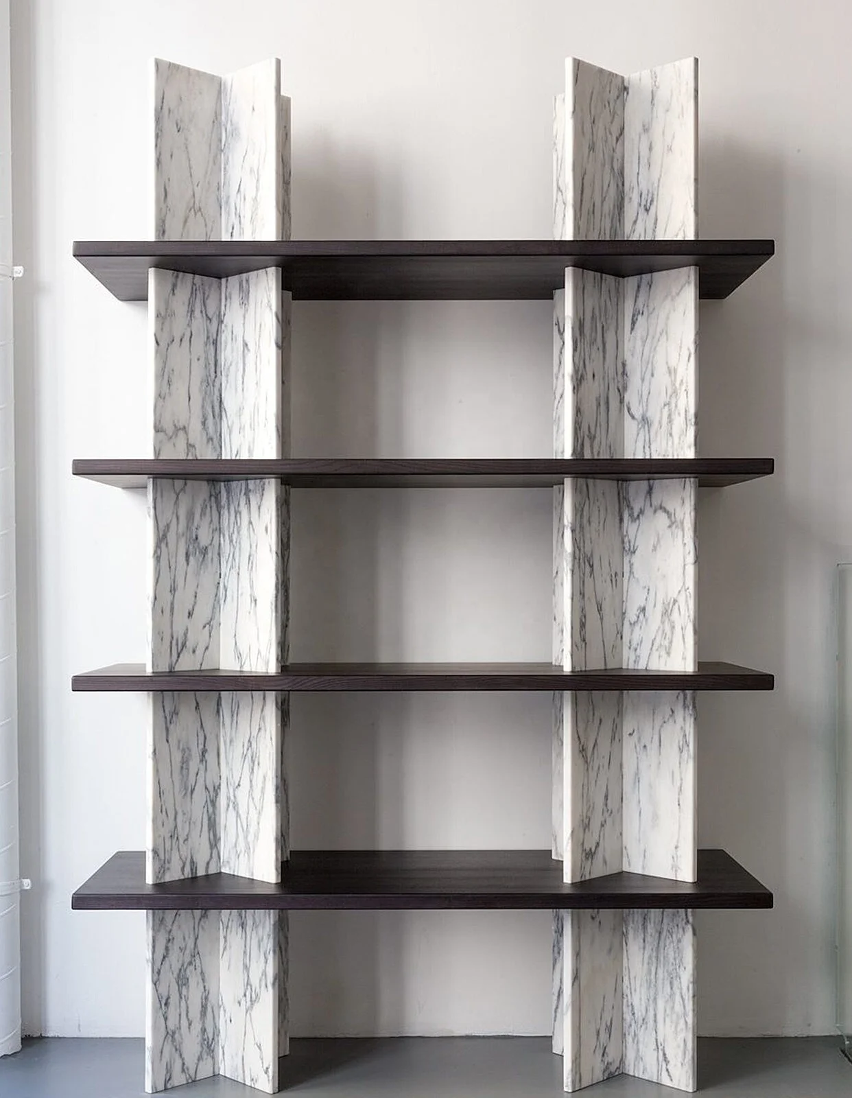 Modern Marble Bookcase Black Ash Wood Display Shelf Living Room Office High Bookstore Lobby Practical Floor Standing Showcase