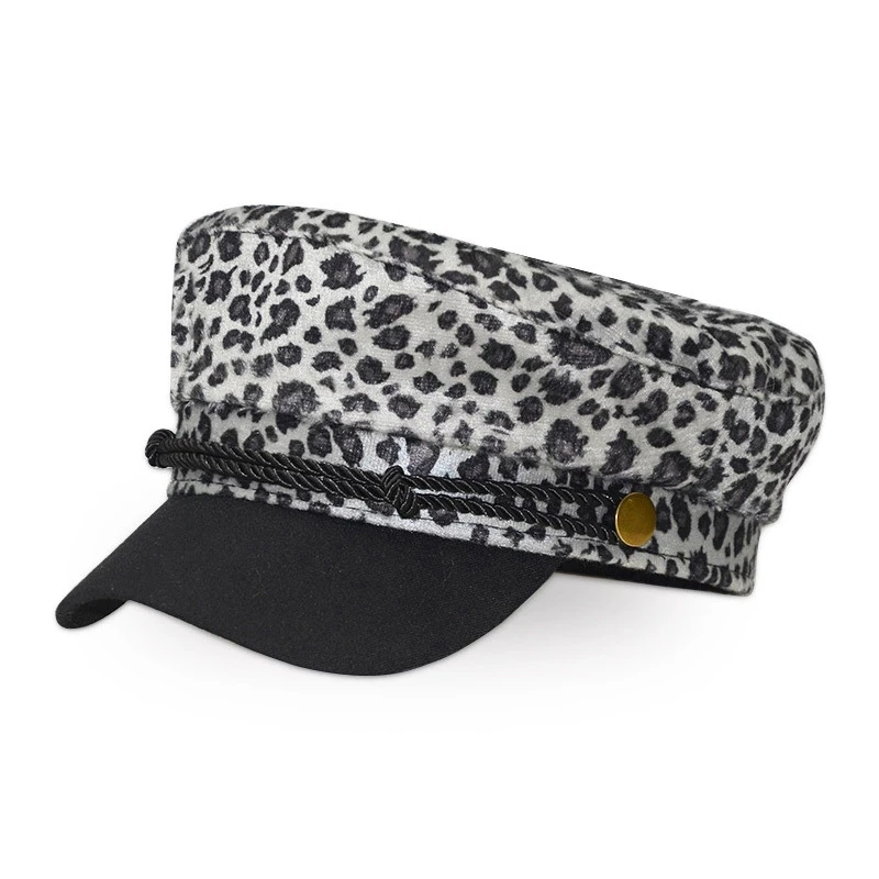  Модная свободная восьмиугольная кепка Gorra с леопардовым принтом и изогнутыми полями темно-синяя береты шляпа