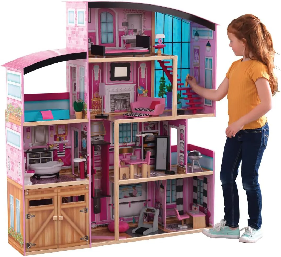 Hot Selling Pink Wooden Dollhouse for Kids 136cm large size doll house with Lights and Sounds Accessories Gift for Ages kids