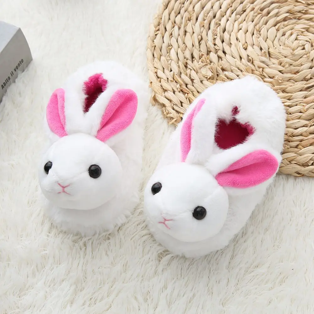 New winter thermal slippers for boys and girls long ears cartoon rabbit furry slippers