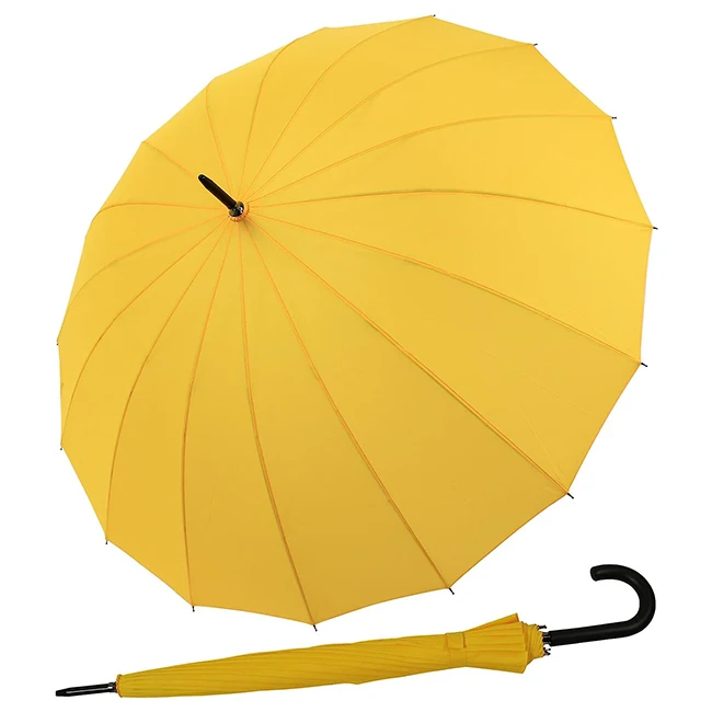Yubo Auto open 27 inch 16 ribs promotion yellow umbrella strong windproof frame custom logo straight umbrella