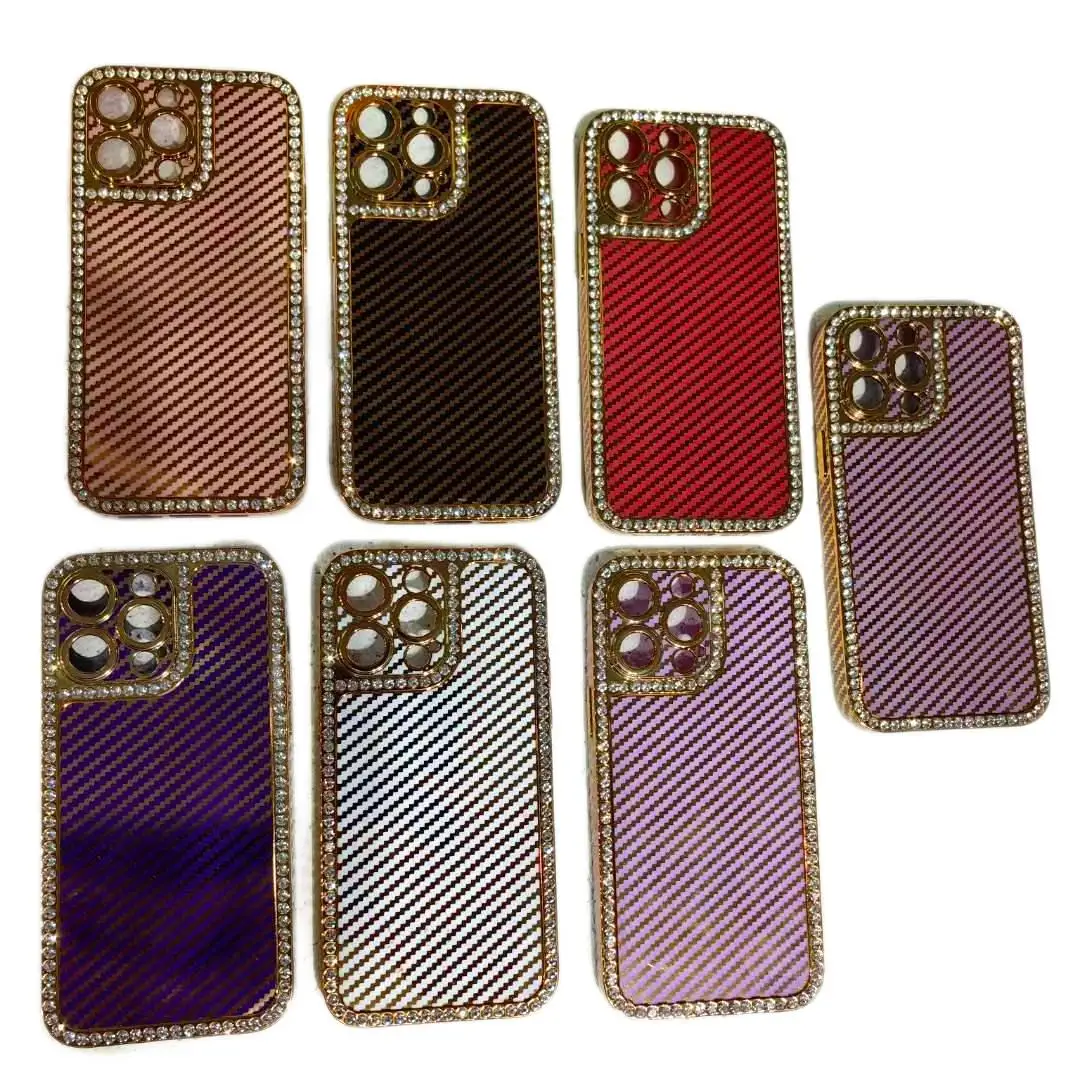2023 New Lady Grid diamond Galvanized Mobile Phone Bags Cover Soft Crystal Clear Shockproof for Red MI for Samsung
